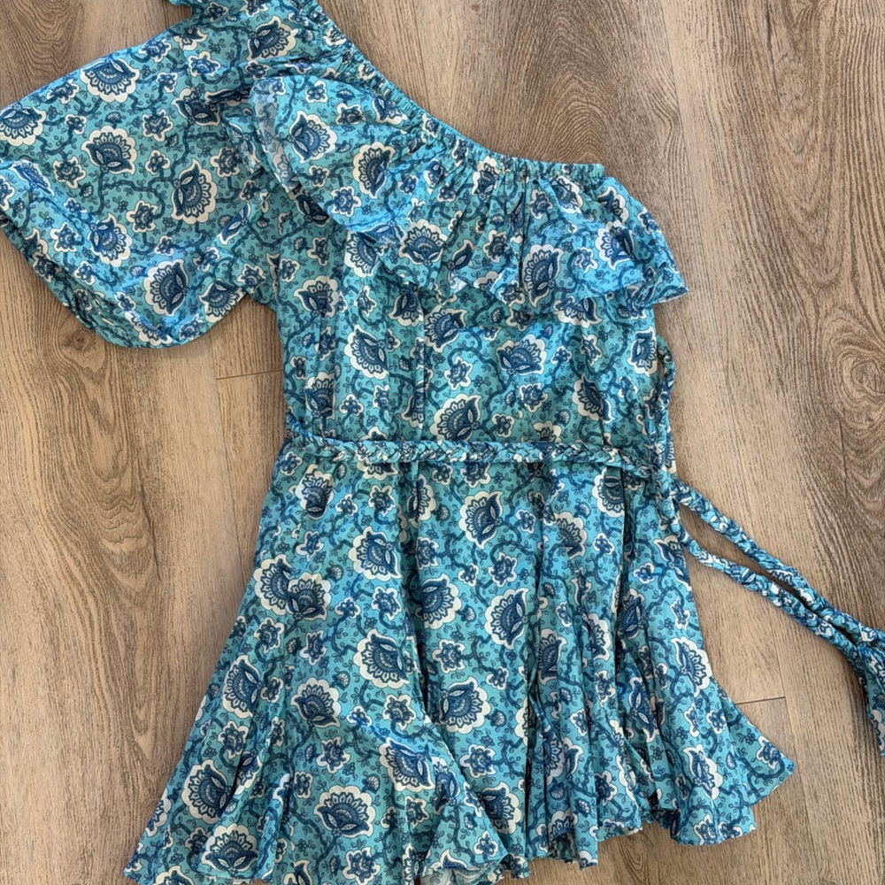 RHODE Asymmetrical Dress in Blue Floral